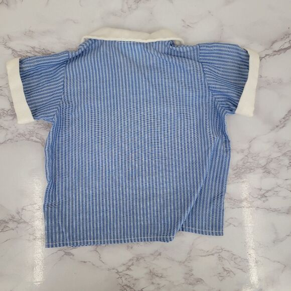 Neiman Marcus Betti Terrell Vintage Blue Striped Baby Romper Windmill Design - Picture 10 of 13